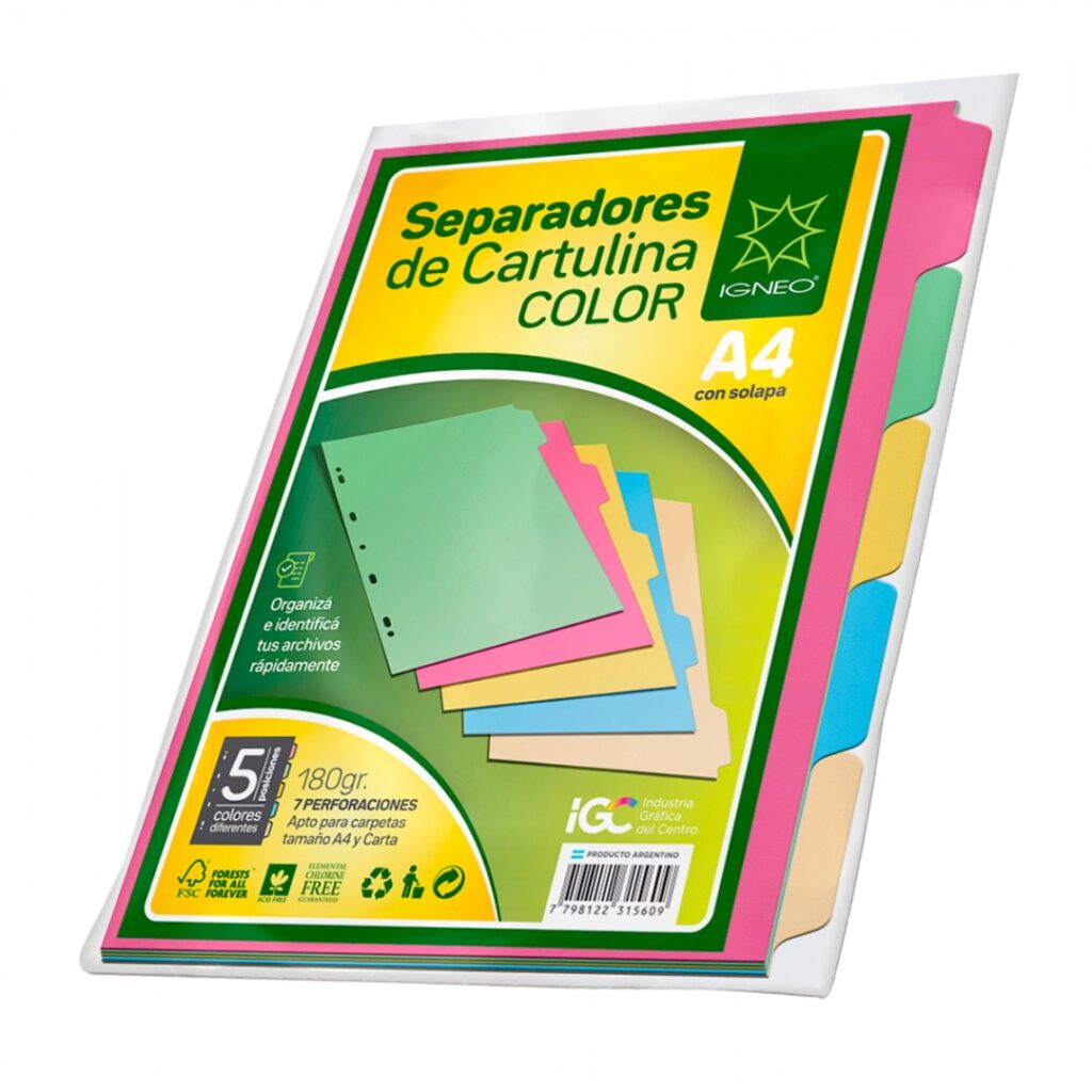 Separadores cartulina Congreso A4 color x5