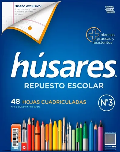 Repuesto escolar Húsares N°3 48 hojas cuadriculado
