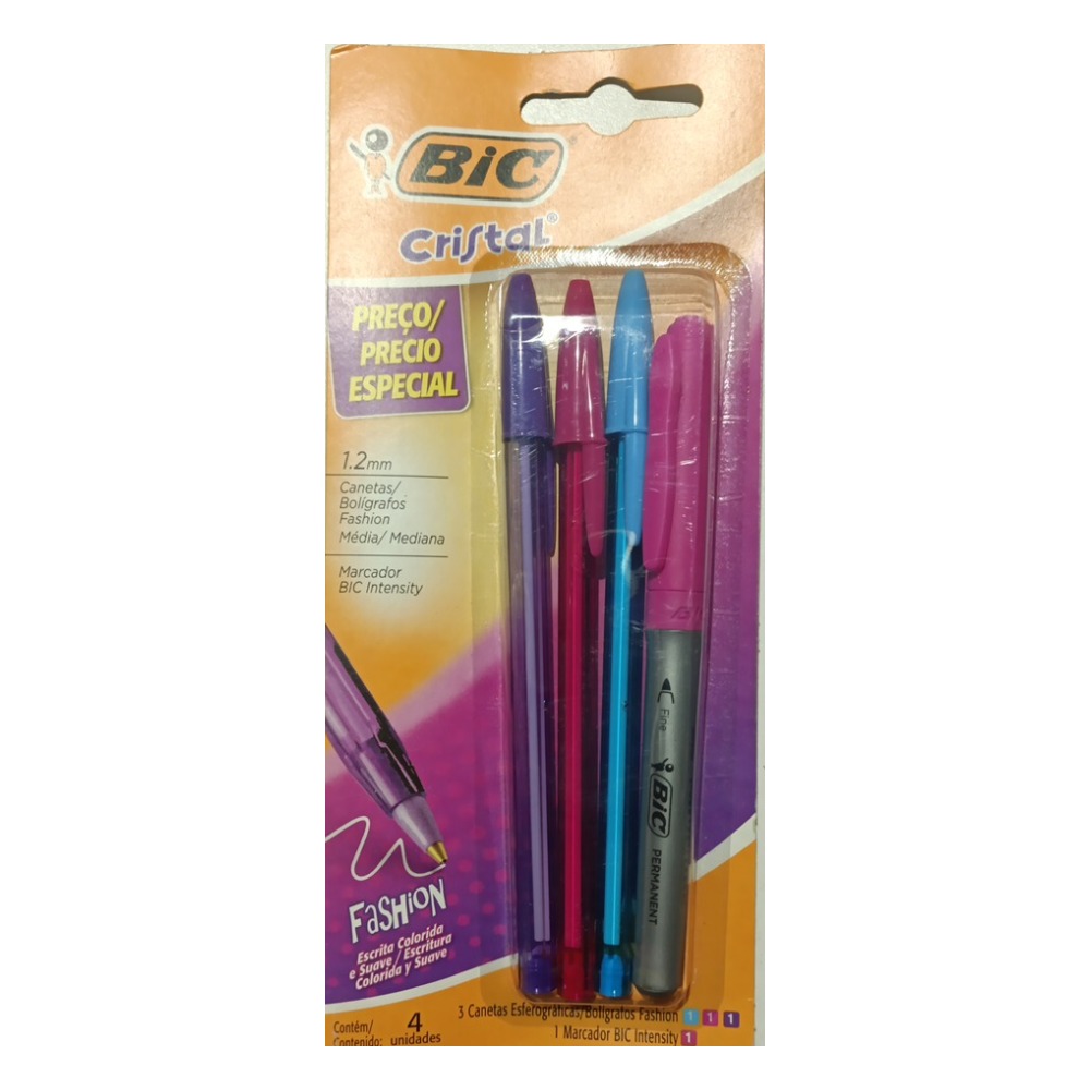 Bolígrafos BIC Cristal Fashion x3 + marcador BIC Intensity