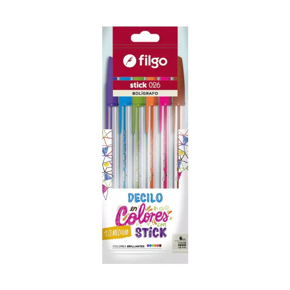 Bolígrafos Filgo Stick brillantes x6