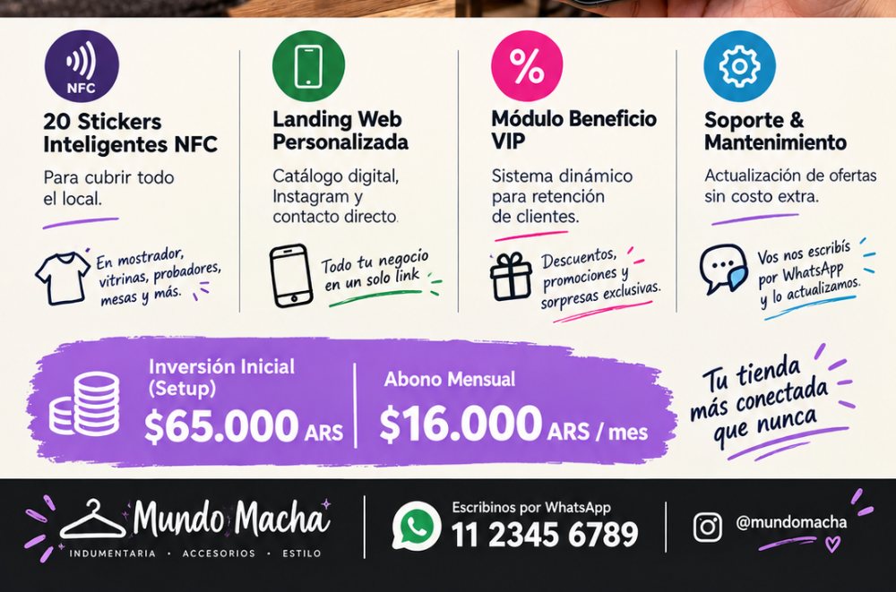 Cliente acercando el celular al Sticker NFC en un local de ropa